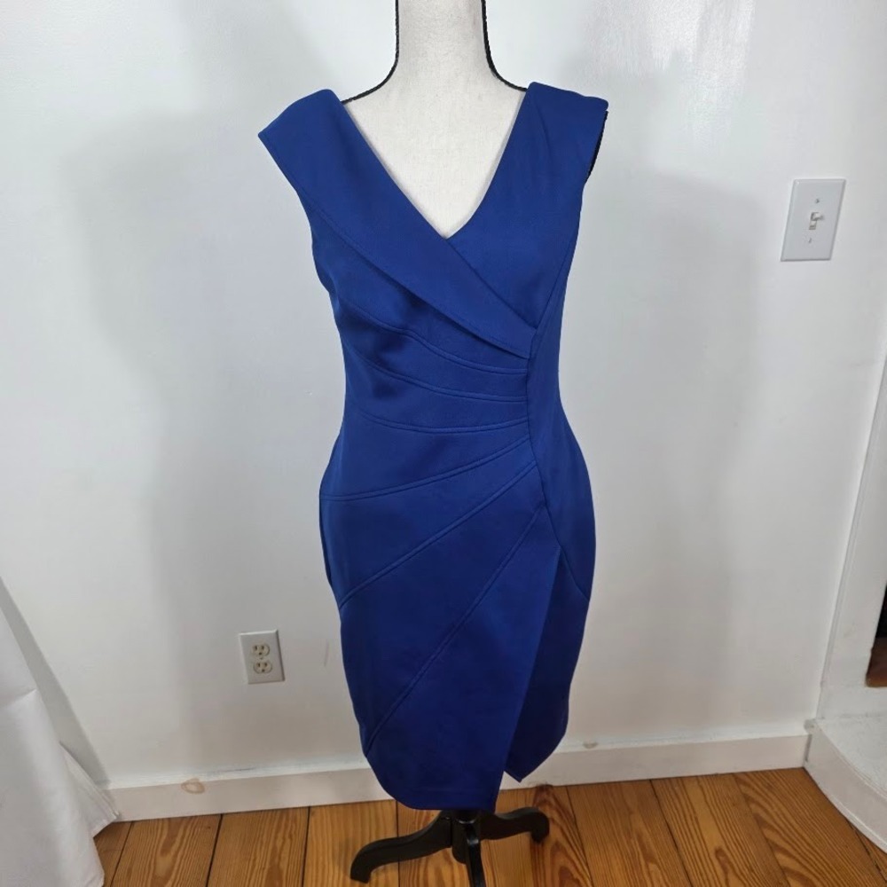 Maggy London Royal Blue‎ V Neck Sheath Dress Office Siren Club Sz 8